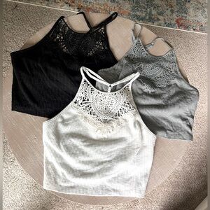 SO Crochet Detail Tank Tops - Black, Mint, White